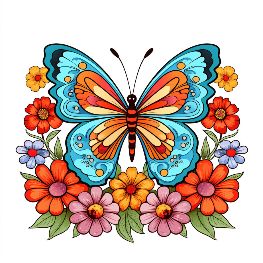 Butterfly And Flower Coloring Pages Printable 2Original image