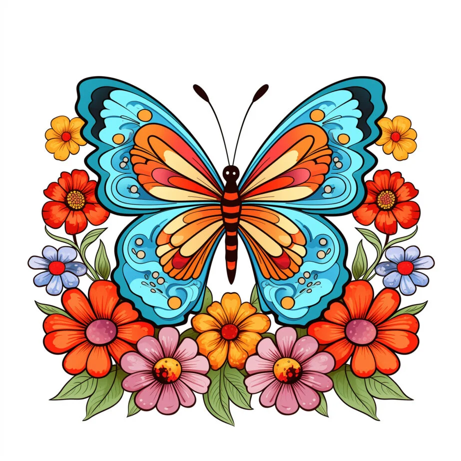 Butterfly And Flower Coloring Pages Printable 2