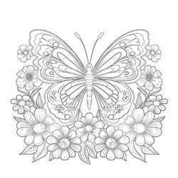 Pages de Coloriage de Papillons et de Fleurs Imprimables - Page de coloriage imprimable