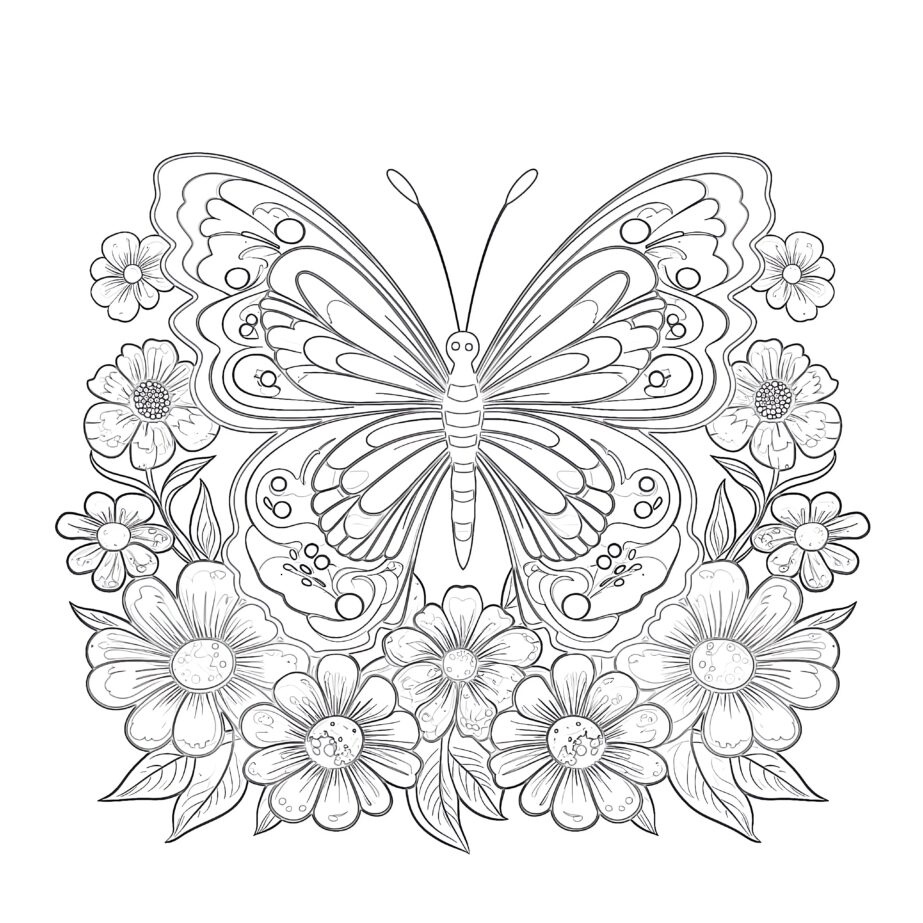 Pages de Coloriage de Papillons et de Fleurs Imprimables