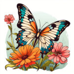 Butterfly On A Flower Coloring Pages 2