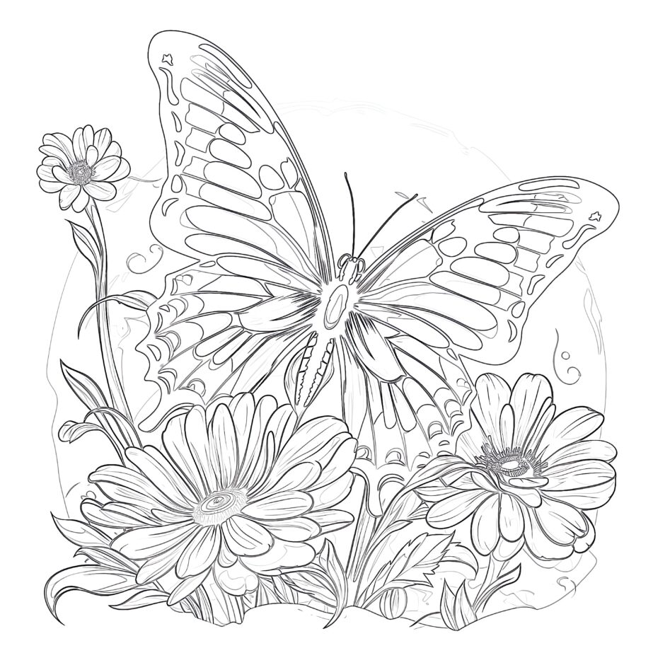 Butterfly On A Flower Coloring Pages