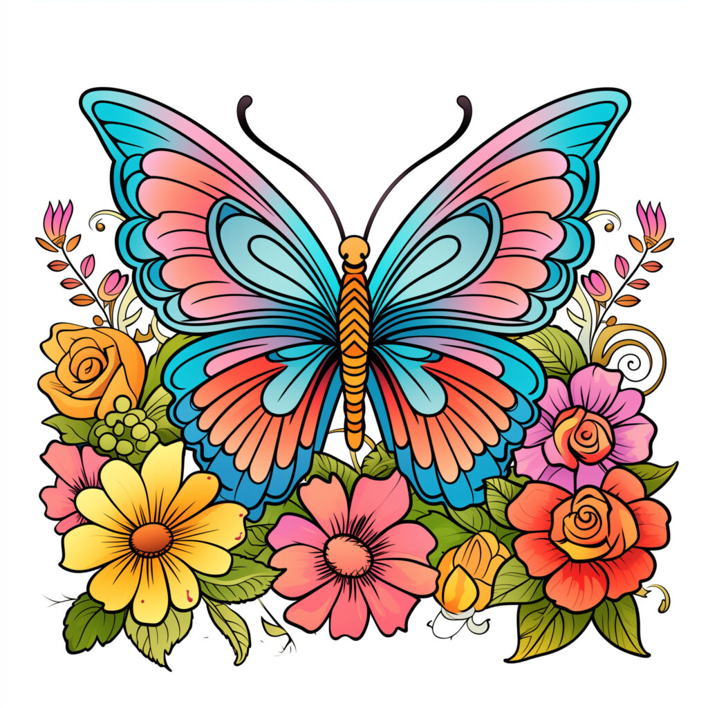 Schmetterling und Blume Ausmalbilder zum Ausdrucken | Ausmalbilder Mimi