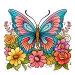 Butterfly On Flower Coloring Page 2