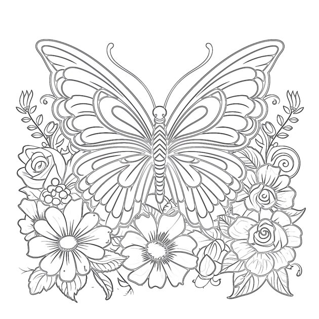 Butterfly On Flower Coloring Page | Coloring Pages Mimi Panda