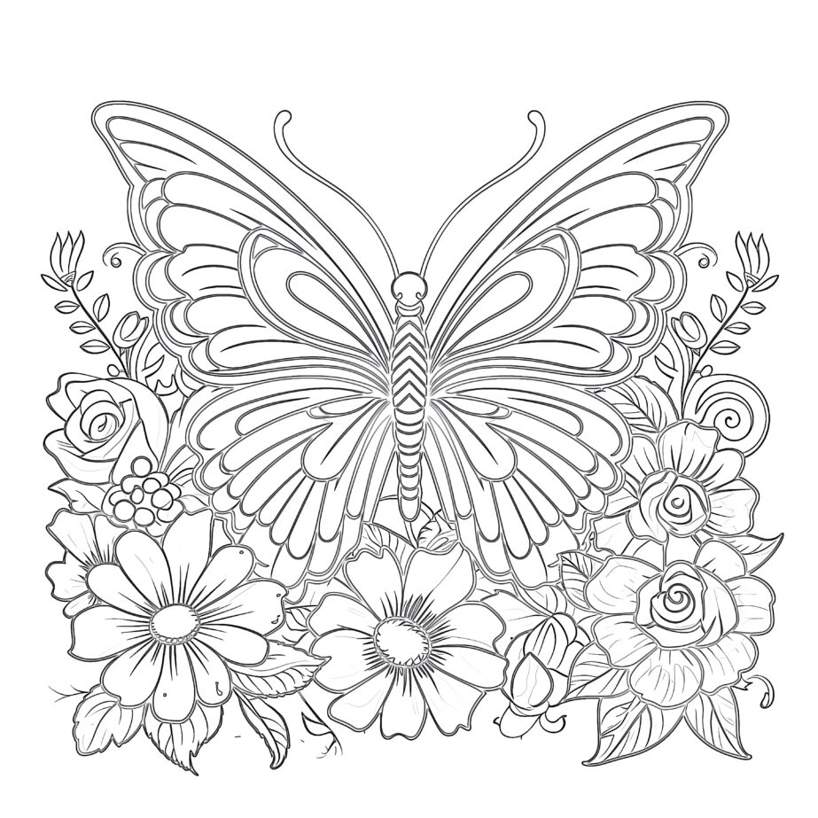 Butterfly On Flower Coloring Page