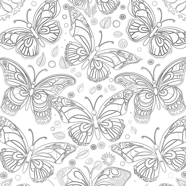 Online Coloring Butterfly Pattern - Butterfly Pattern Coloring Page 630x630 