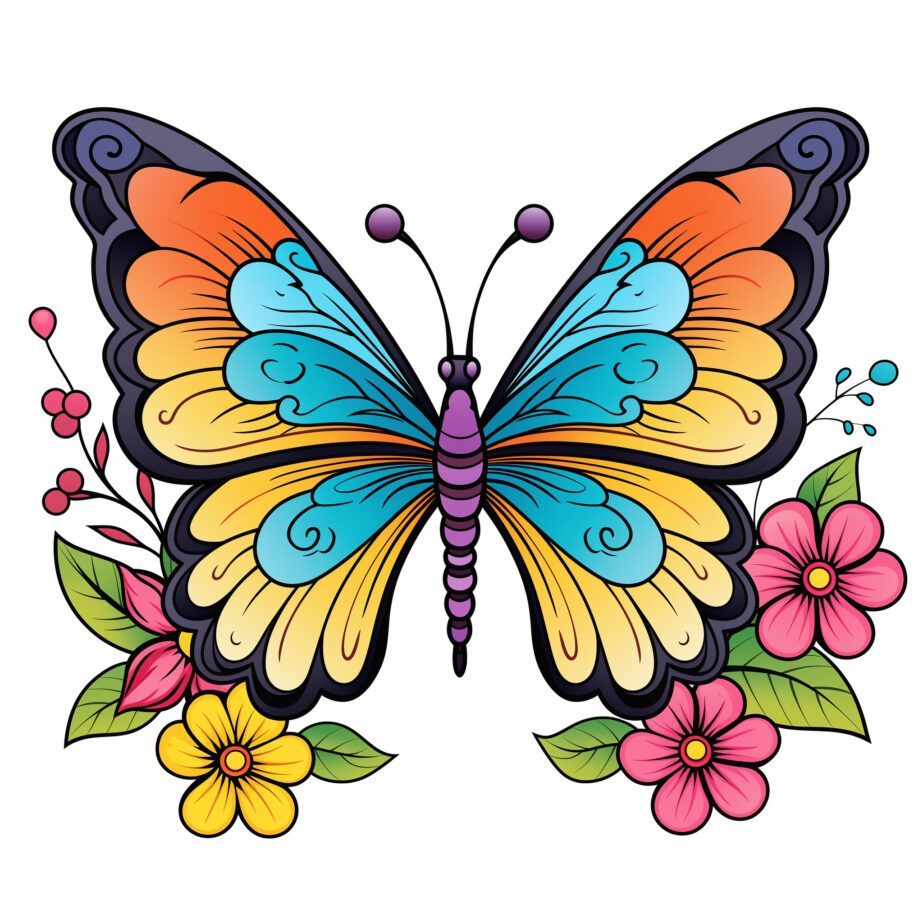 Butterfly With Flower Coloring Pages 2Original image