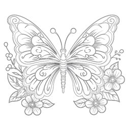 Butterfly With Flower Coloring Pages - Printable Coloring page