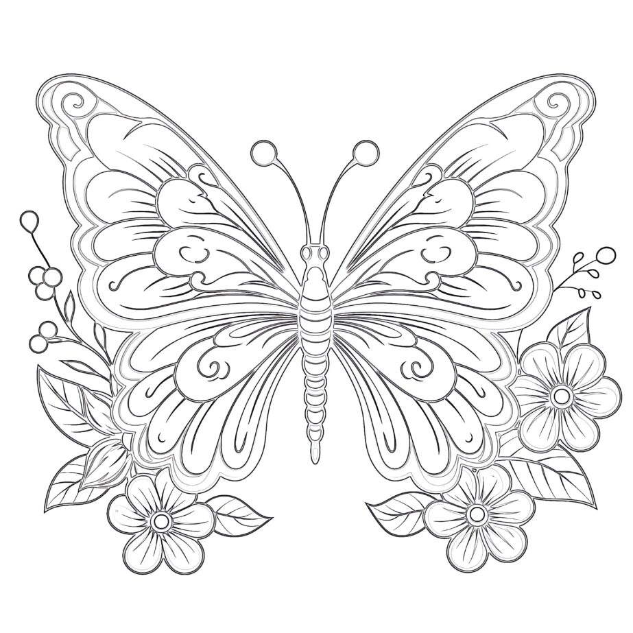 Butterfly With Flower Coloring Pages