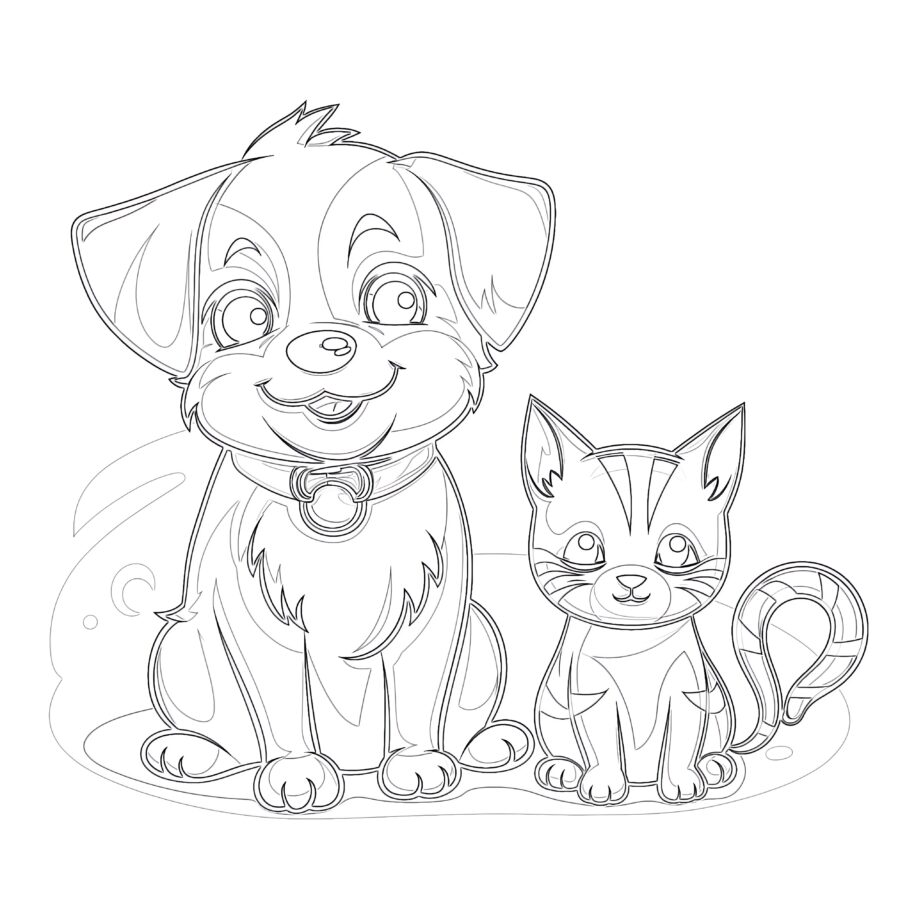 Cartoon Cat And Cartoon Dog Coloring Pages