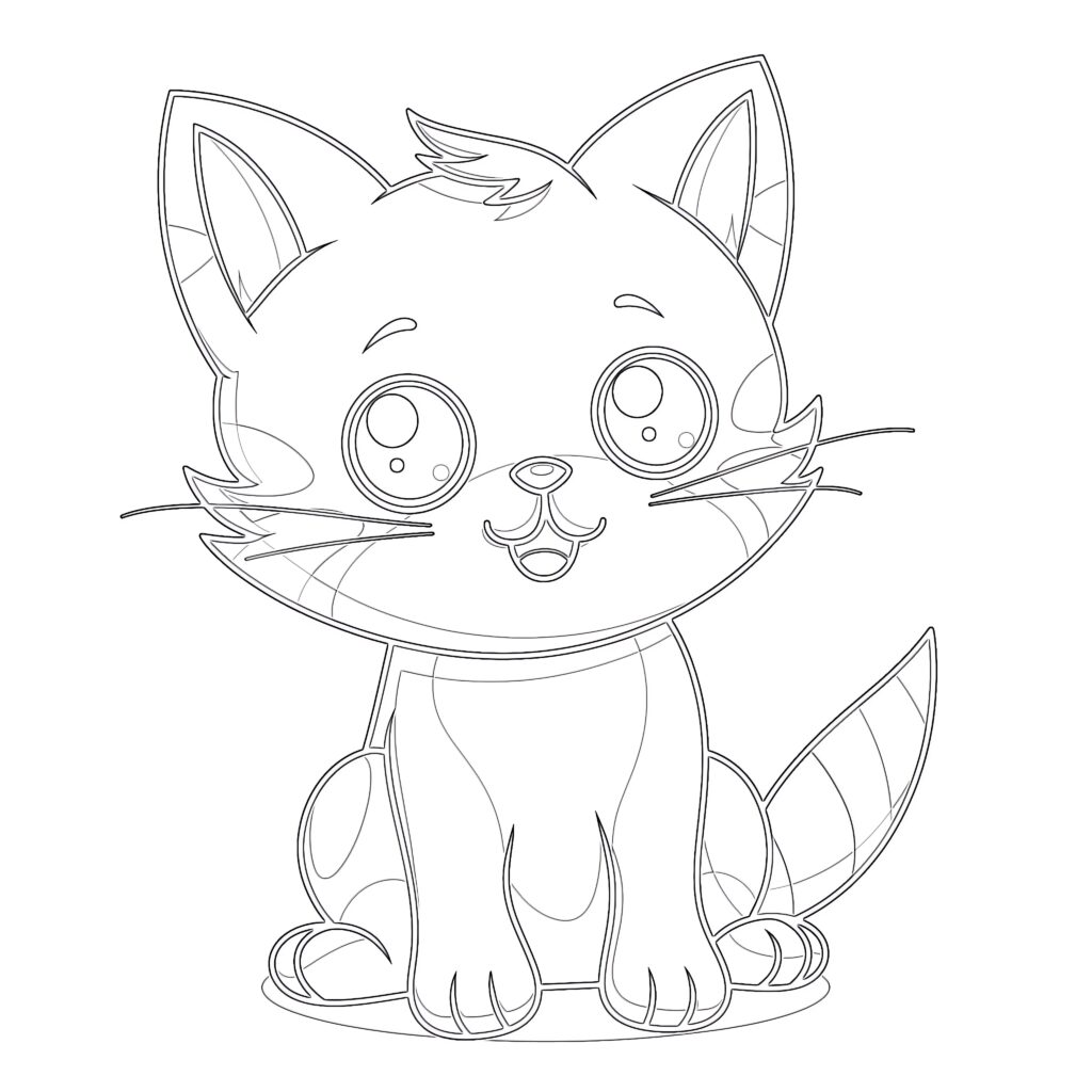 Adorable Cat Coloring Page from Mimi Panda