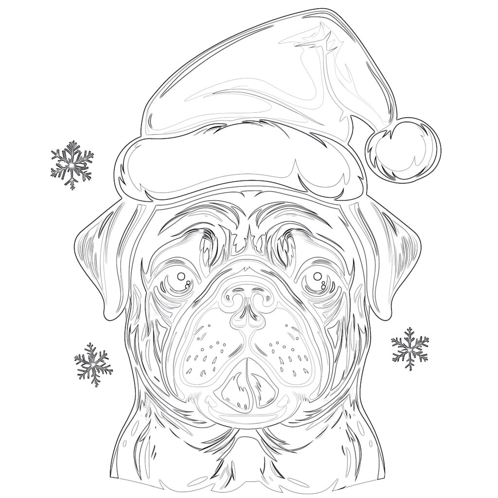 Christmas Pug Coloring Pages | Coloring Pages Mimi Panda