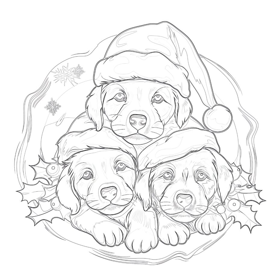 Christmas Puppies Coloring Pages