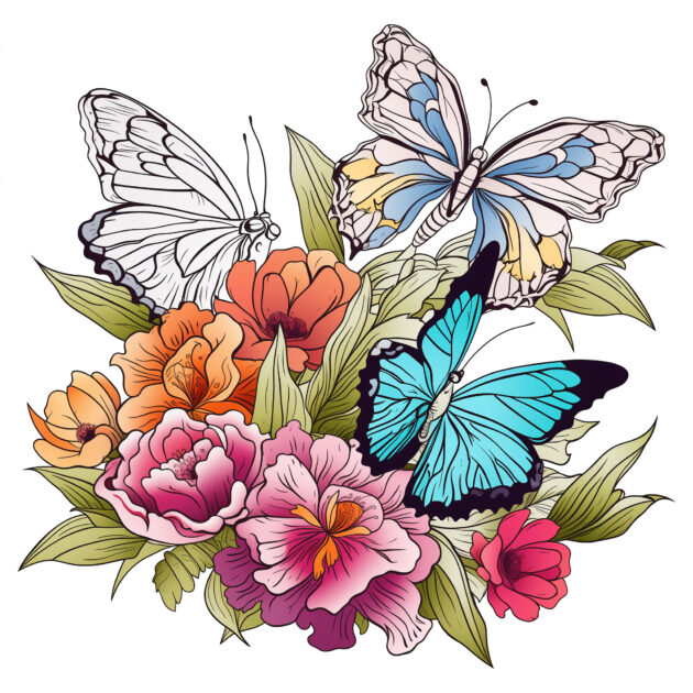 Coloring Pages Butterfly And Flowers | Coloring Pages Mimi Panda