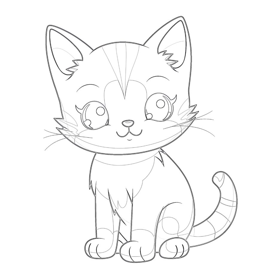 Cute Anime Cat Coloring Page Cute Anime Cat Coloring Page