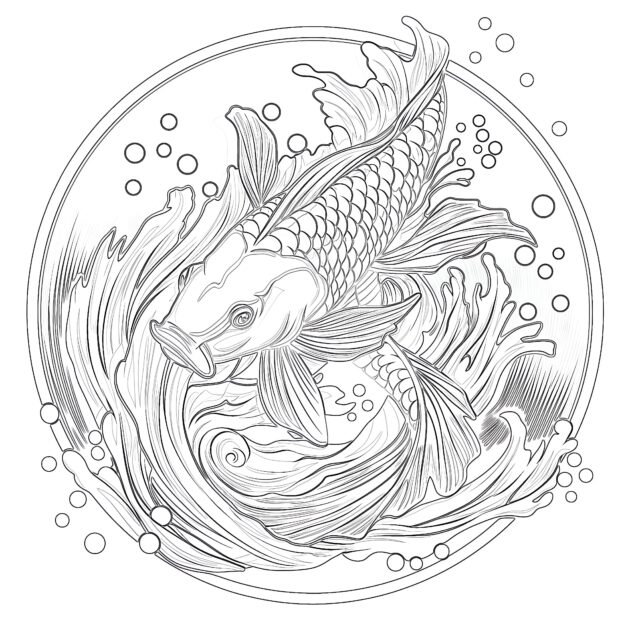 Online Coloring Coy Fish Coloring - Coy Fish Coloring Page 630x630 