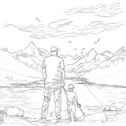 Fathers Day Fishing Coloring Pages - Printable Coloring page
