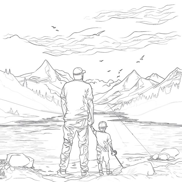 Online Coloring Fathers Day Fishing - Fathers Day Fishing Coloring Pages 630x630 