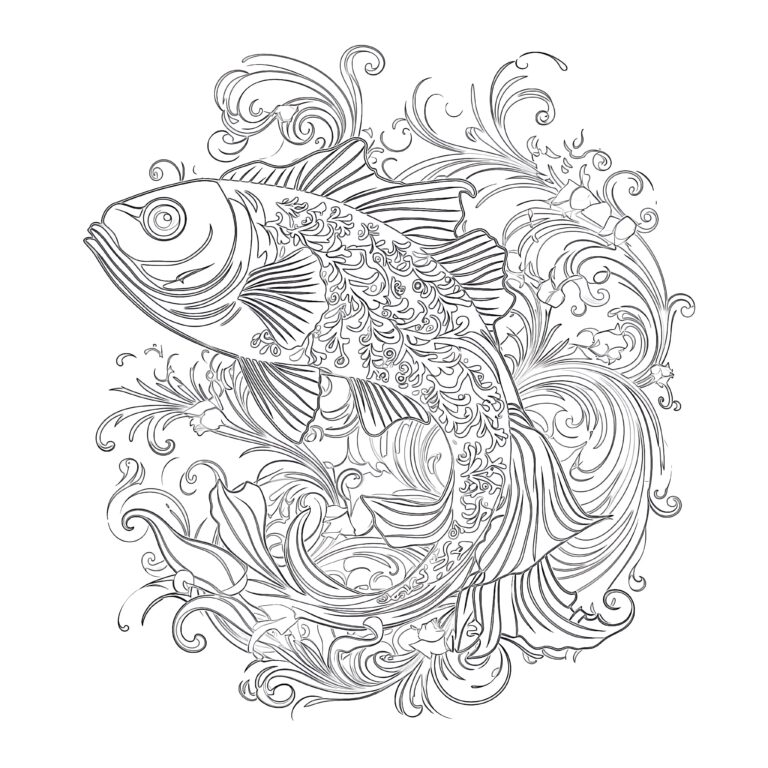 Big Fish with Splashes Coloring Page | Coloring Pages Mimi Panda