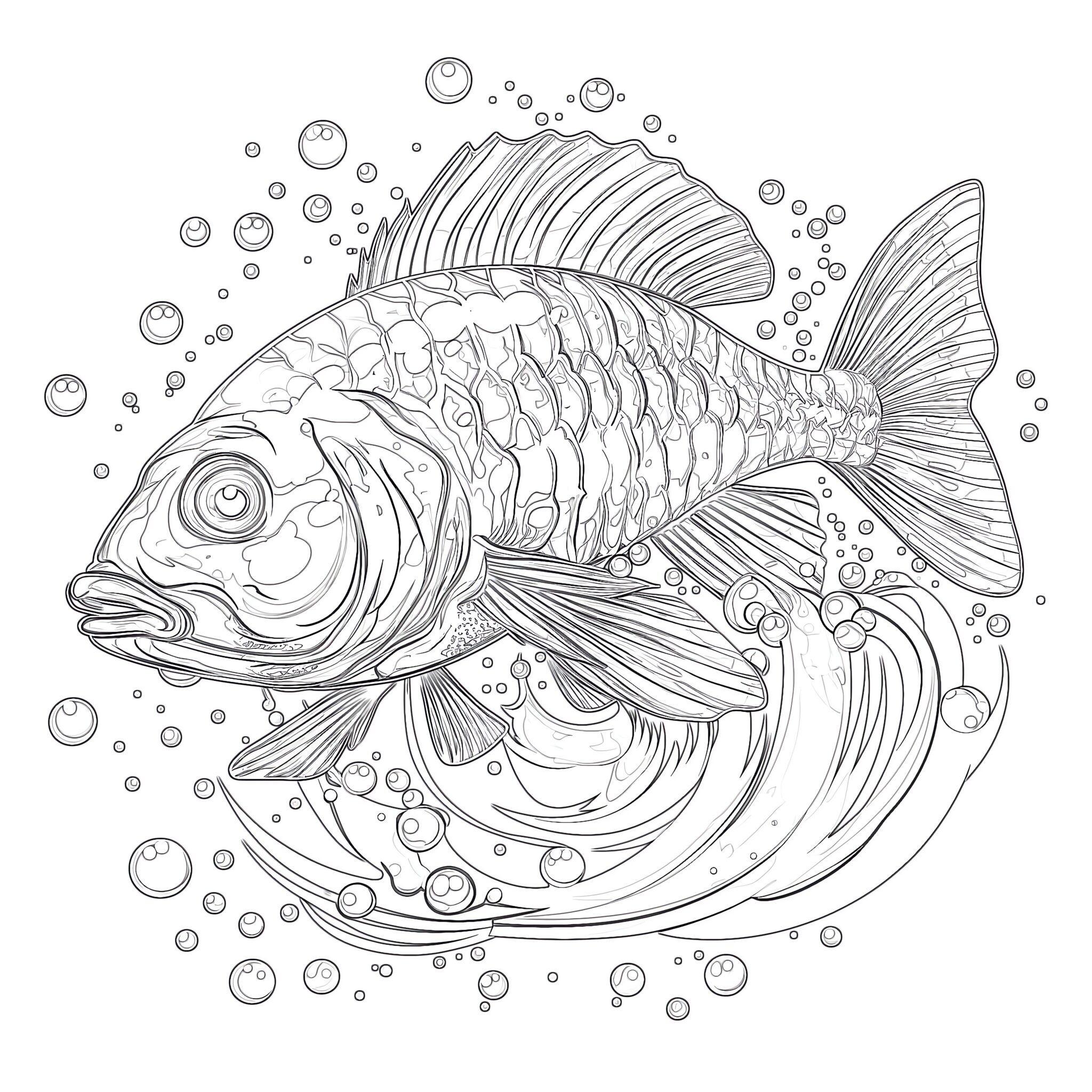 Big Fish with Splashes Coloring Page | Coloring Pages Mimi Panda