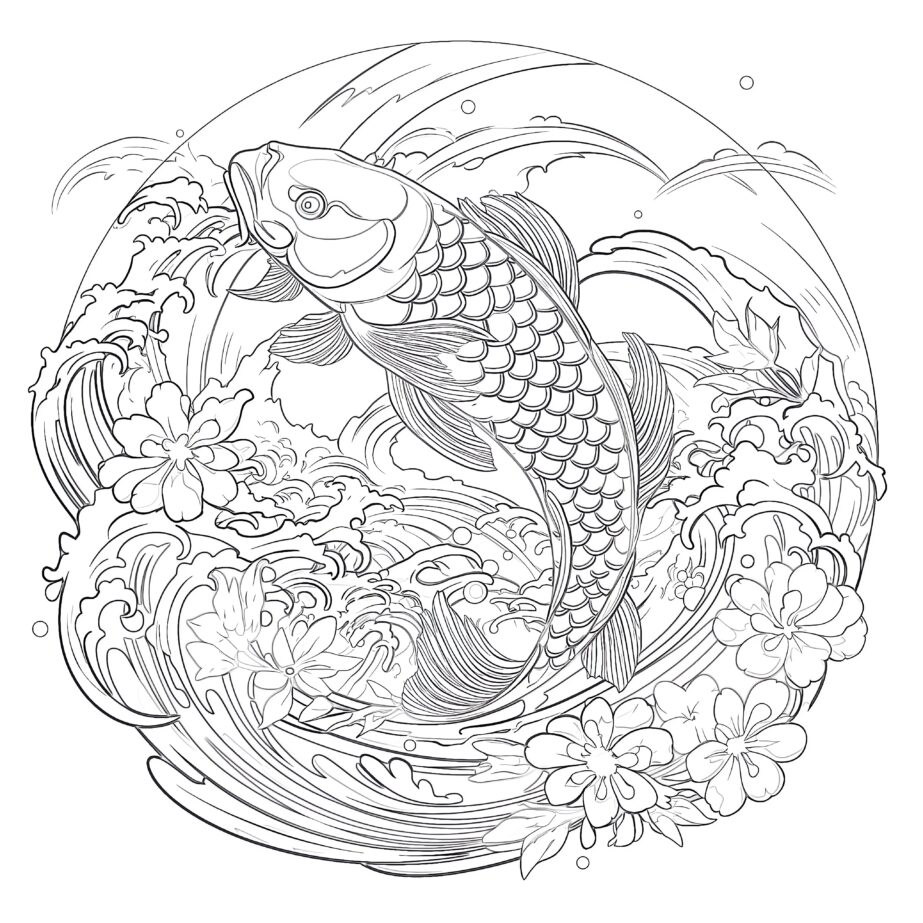 Koi Fish Coloring Page Colored