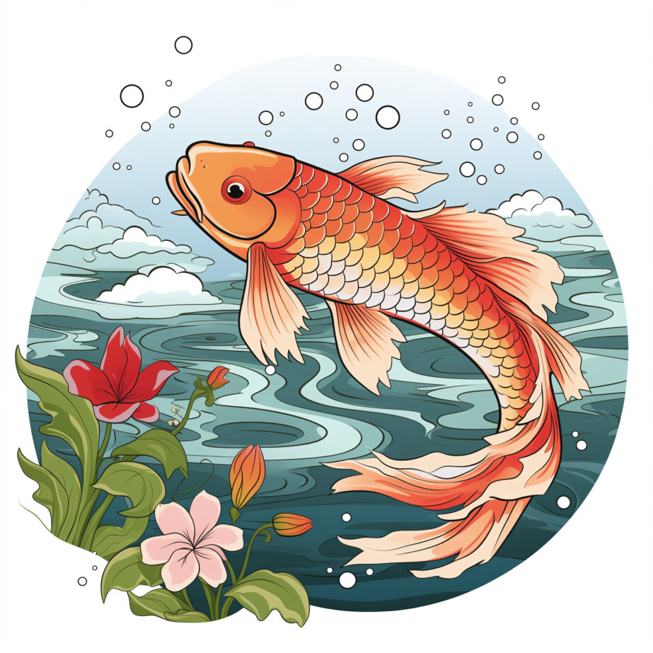 Pages à colorier de poissons Koi pour adultes 2