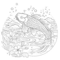 Pages à colorier de poissons Koi pour adultes - Page de coloriage imprimable