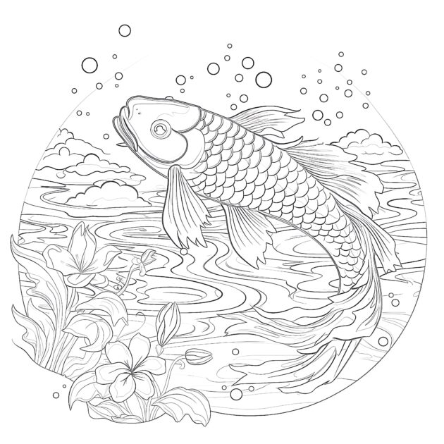 Online Coloring Koi Fish Coloring - Koi Fish Coloring Pages For Adults 630x630 