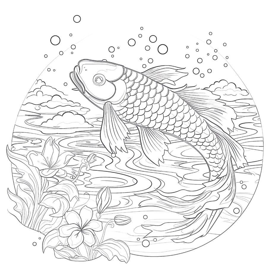 Pages à colorier de poissons Koi pour adultes