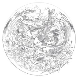 Koi Pond Coloring Pages - Printable Coloring page