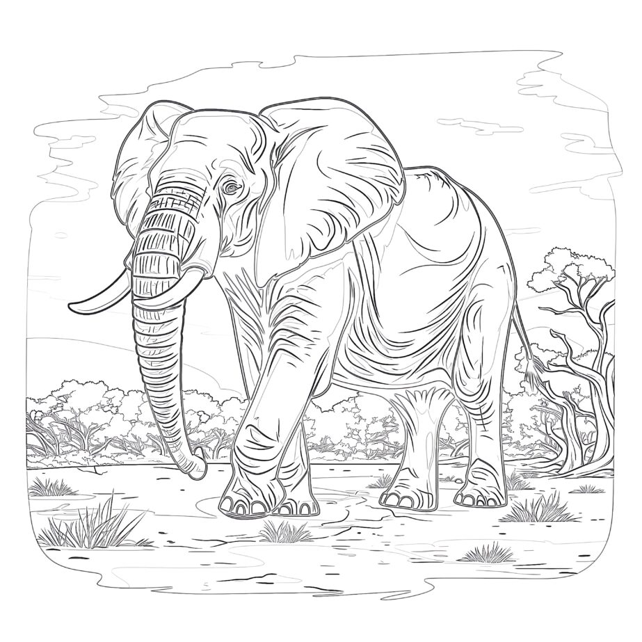 Elefanten-Malbuchseiten Ausmalbild Seite