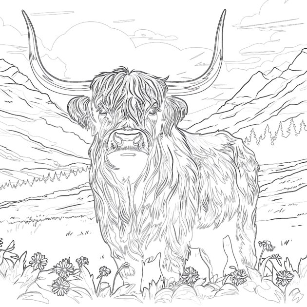 Highland Cow Coloring Pages For Adults | Coloring Pages Mimi Panda