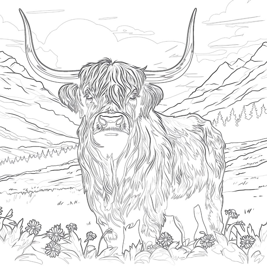 Páginas Para Colorear De la Vaca Highland Para Adultos