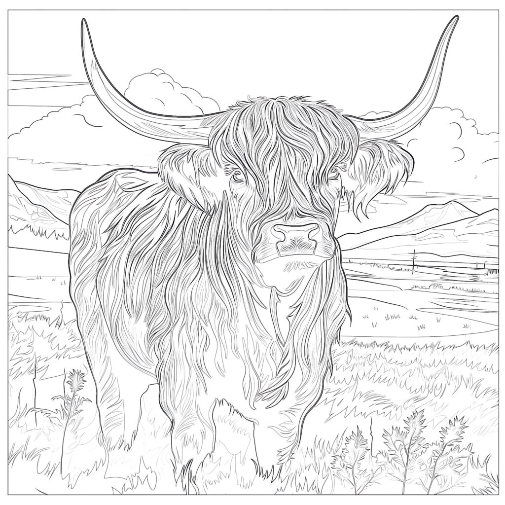 Highland Cow Coloring Sheet | Coloring Pages Mimi Panda