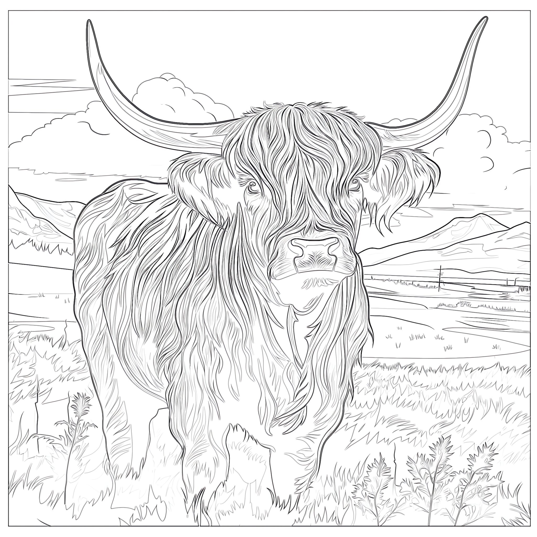 Highland Cow Coloring Sheet | Coloring Pages Mimi Panda