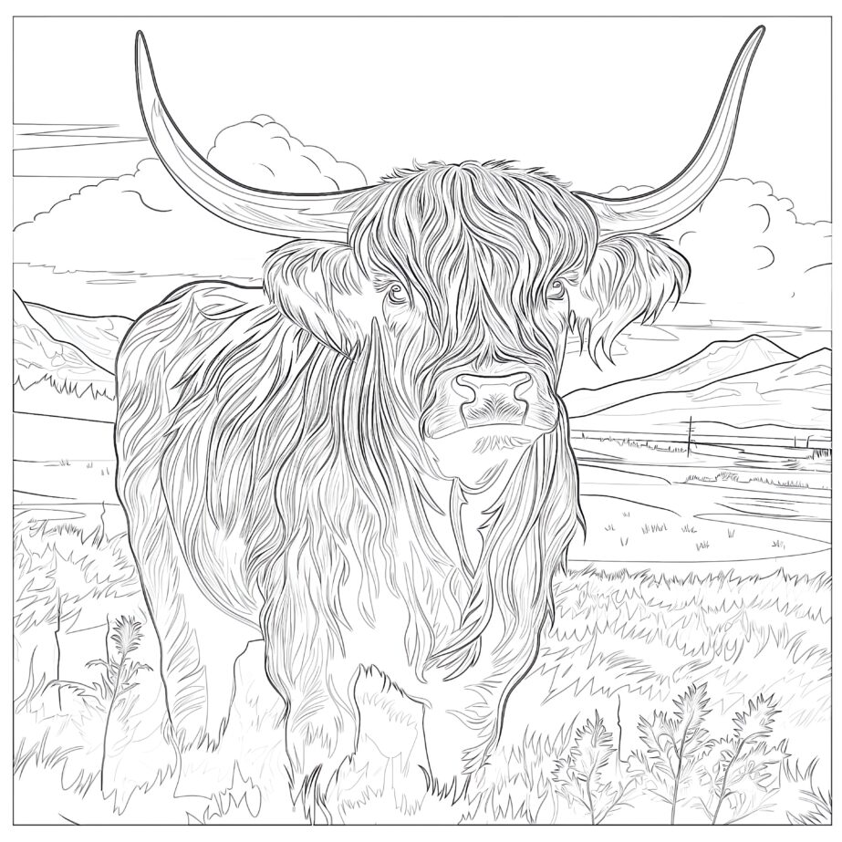 Vache Highland – Feuille à Colorier Page à Colorier