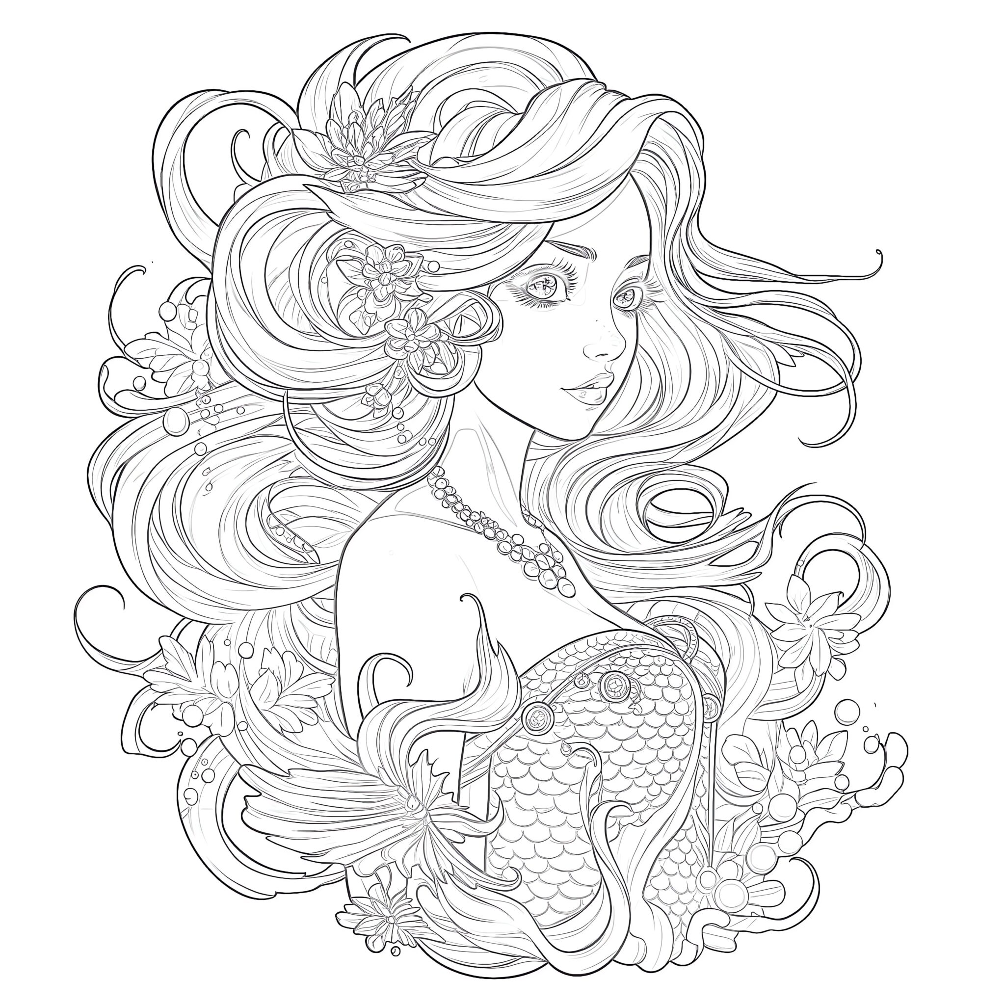 Anime Mermaid Coloring Pages | Coloring Pages Mimi Panda