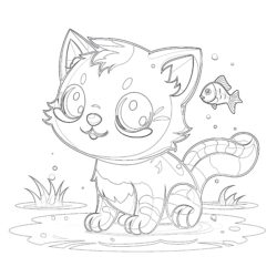 Cute Anime Cat Coloring Pages - Printable Coloring page