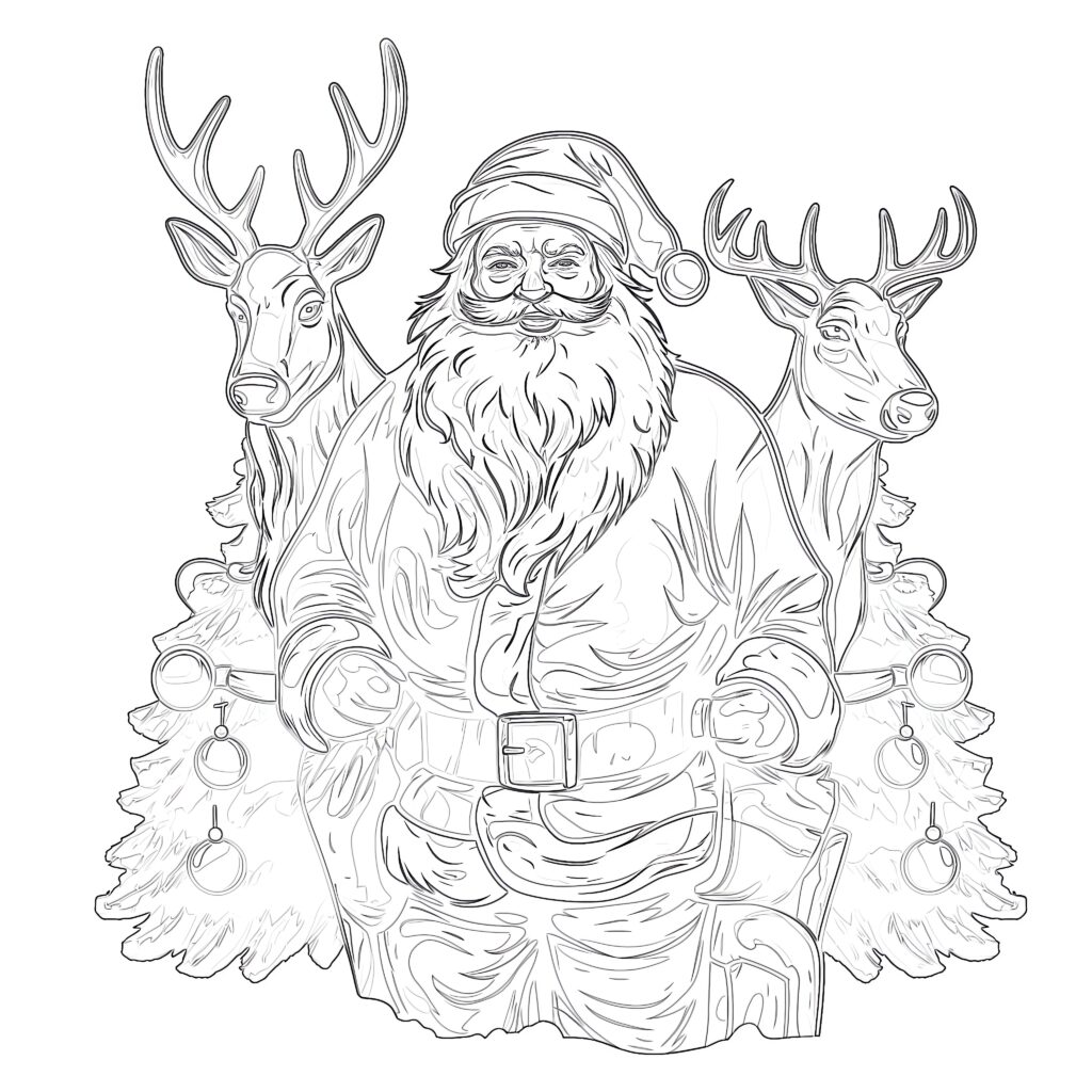 Coloring Pages Of Santa Claus And Reindeer | Coloring Pages Mimi Panda