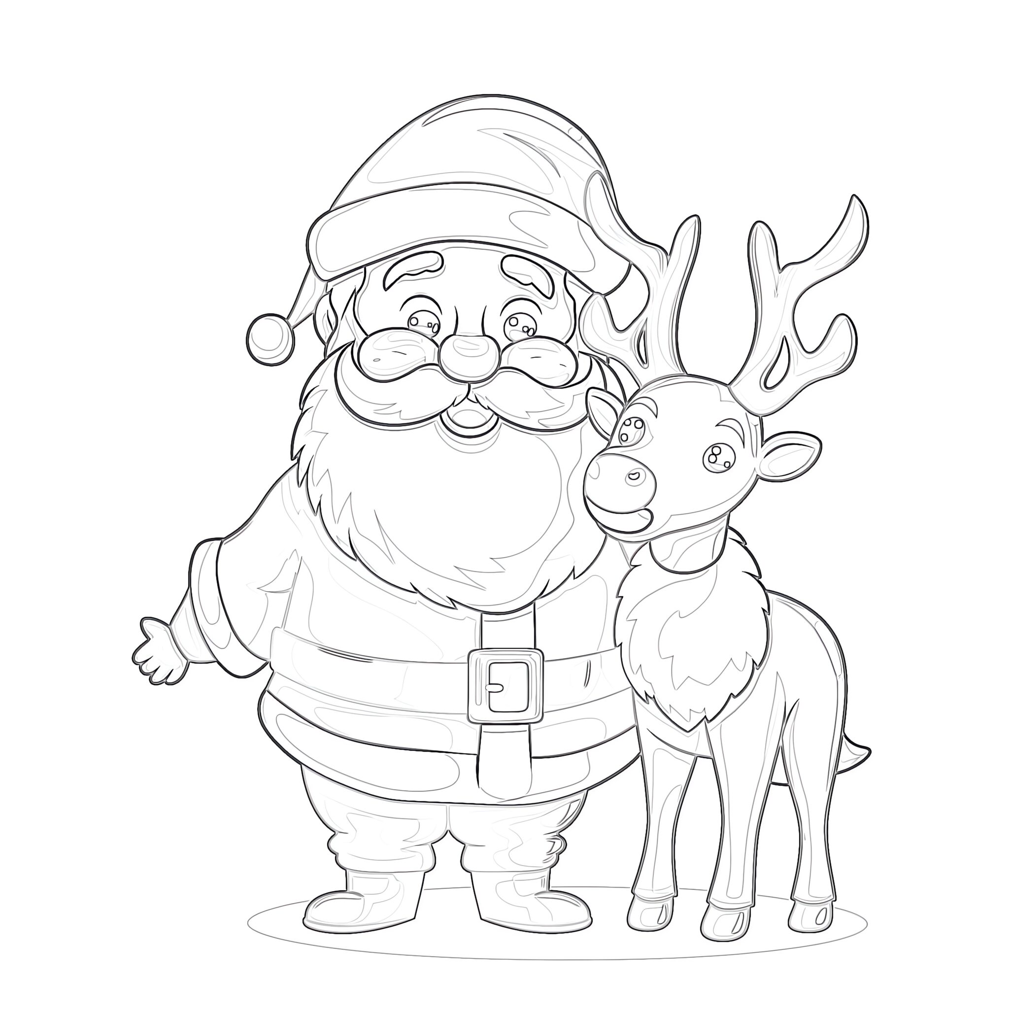 Santa Claus With Reindeer Coloring Pages | Coloring Pages Mimi Panda