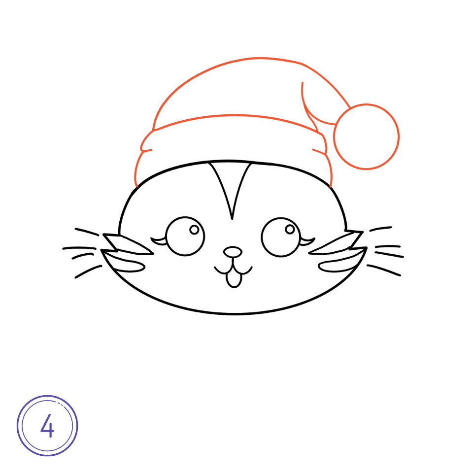 Comment Dessiner Un Mignon Chat De Noël Étape 4