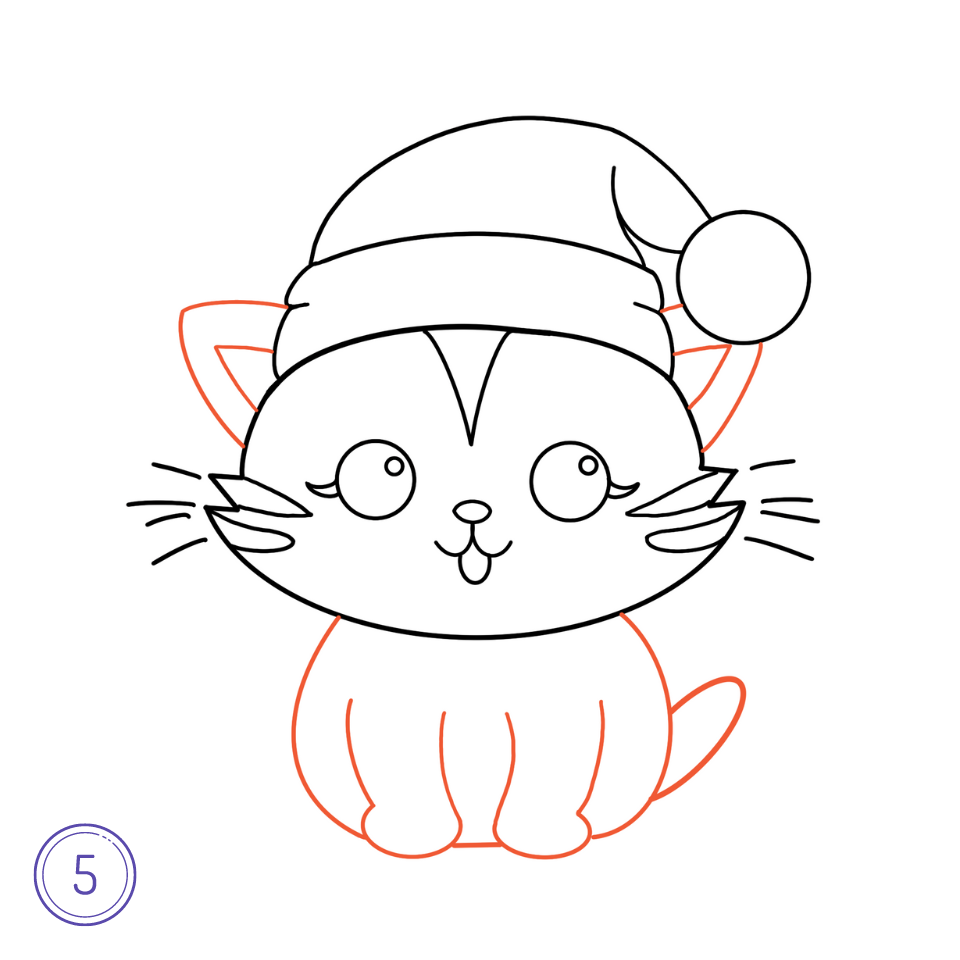 Comment Dessiner Un Mignon Chat De Noël Étape 5