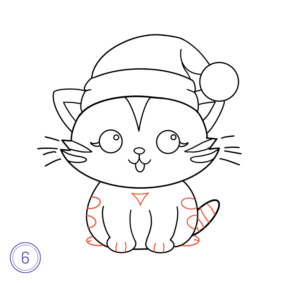 Comment Dessiner Un Mignon Chat De Noël Étape 6