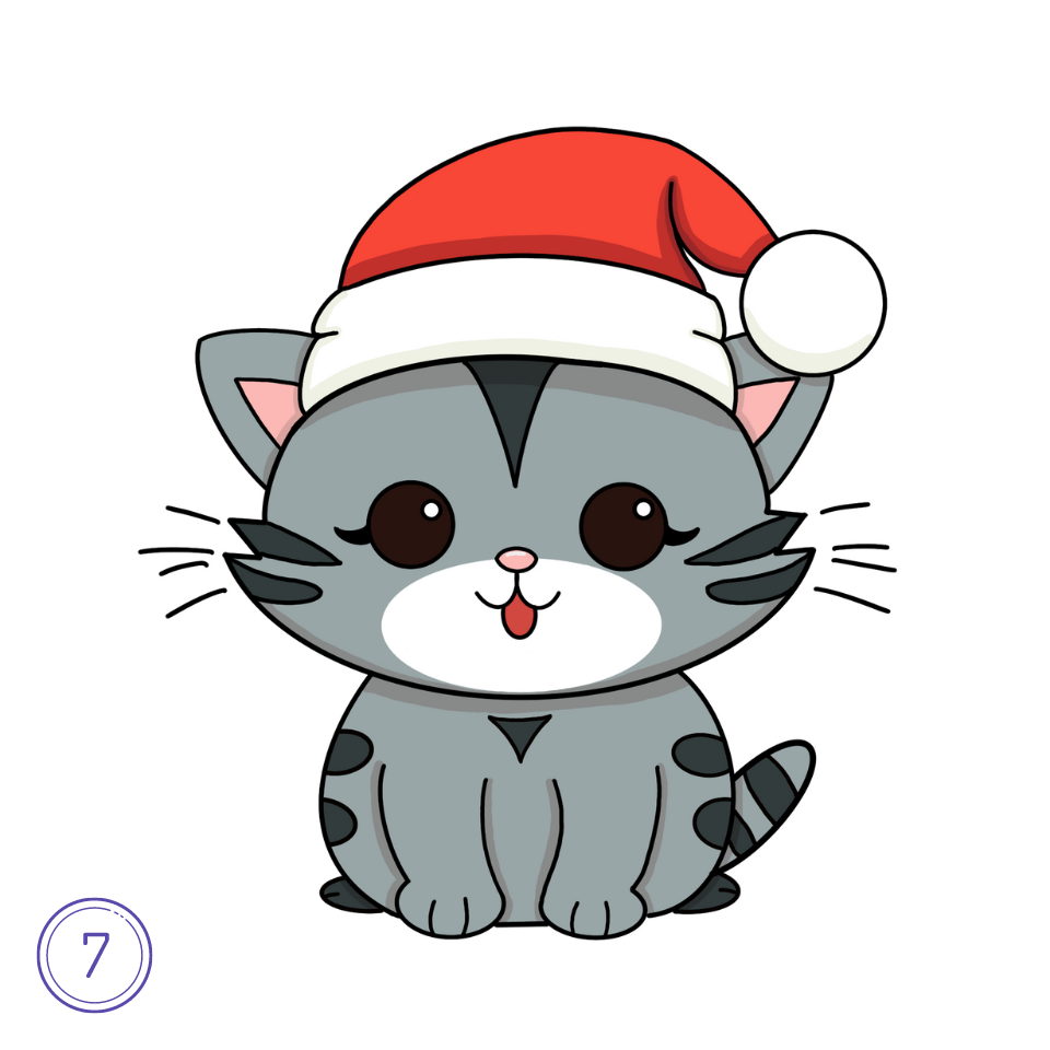 Comment Dessiner Un Mignon Chat De Noël Étape 7