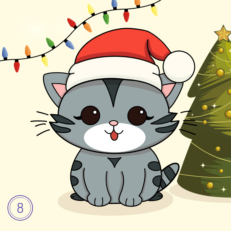 Comment Dessiner Un Mignon Chat De Noël Étape 8