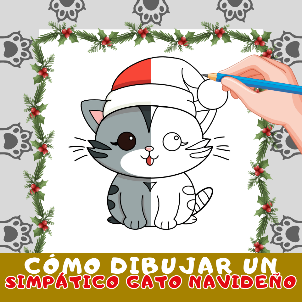 Cómo Dibujar Un Simpático Gato Navideño