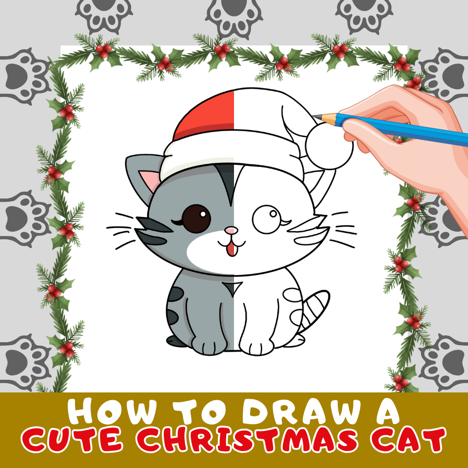 かわいいクリスマス猫の描き方