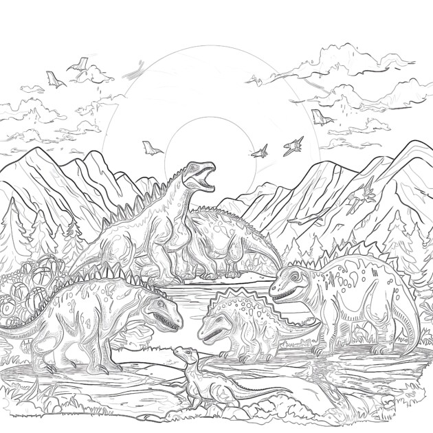 Dinosaur Landscape Coloring Page Dinosaurs – Coloringbook.pics