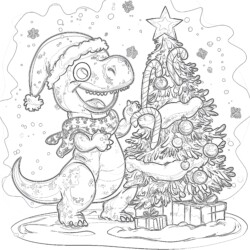 Christmas Dinosaur Coloring Page - Printable Coloring page